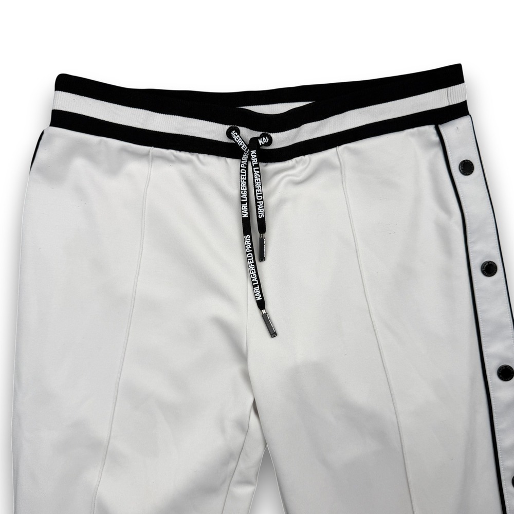 Karl Lagerfeld Paris Sweatpants Unisex L White Snap Button Side Stripe Joggers - Picture 2 of 12